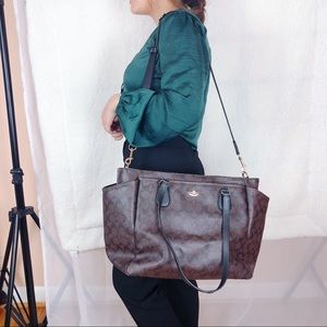 Coach Signature Tote Black Brown Canvas Diaper Bag